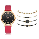 Women 5pcs Woman Quartz Wristwatch Leather Ladies Bracelet