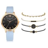 Women 5pcs Woman Quartz Wristwatch Leather Ladies Bracelet